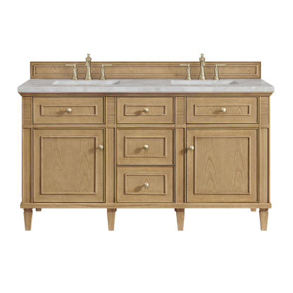 Lorelai 60" Double Vanity, Light Natural Oak w/ 3 CM Victorian Silver Silestone Top w/FreePower Wireless Charger