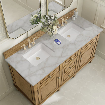 Lorelai 60" Double Vanity, Light Natural Oak w/ 3 CM Victorian Silver Silestone Top w/FreePower Wireless Charg, view 10