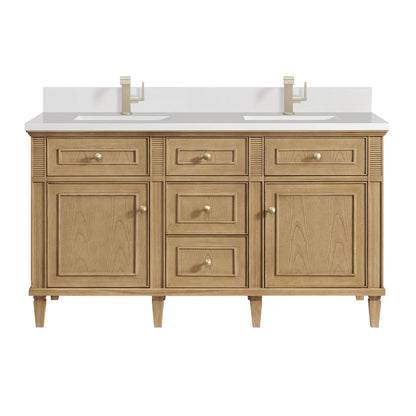 Lorelai 60" Double Vanity, Light Natural Oak w/ Single Hole 3 CM White Zeus Silestone Top & Backsplash
