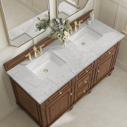 Lorelai 60" Double Vanity, Mid-Century Walnut w/ 3 CM Eternal Jasmine Pearl Silestone Top, view 7