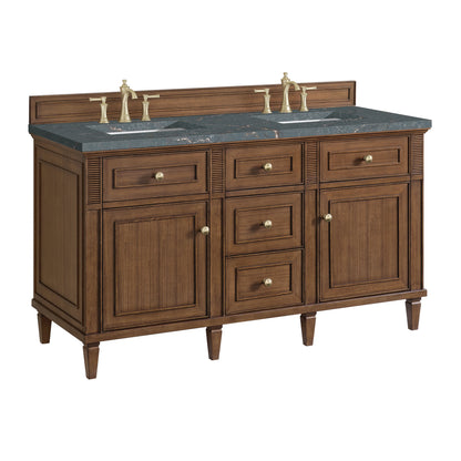 Lorelai 60" Double Vanity, Mid-Century Walnut w/ 3 CM Parisien Bleu Silestone Top, view 10