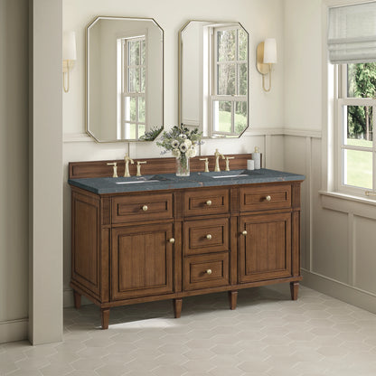 Lorelai 60" Double Vanity, Mid-Century Walnut w/ 3 CM Parisien Bleu Silestone Top, view 4