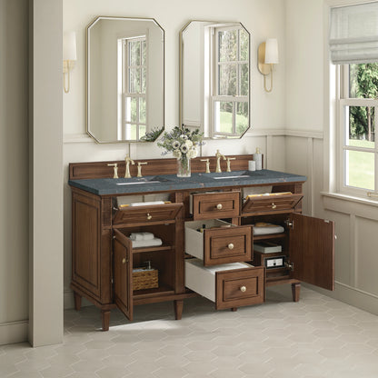Lorelai 60" Double Vanity, Mid-Century Walnut w/ 3 CM Parisien Bleu Silestone Top, view 5