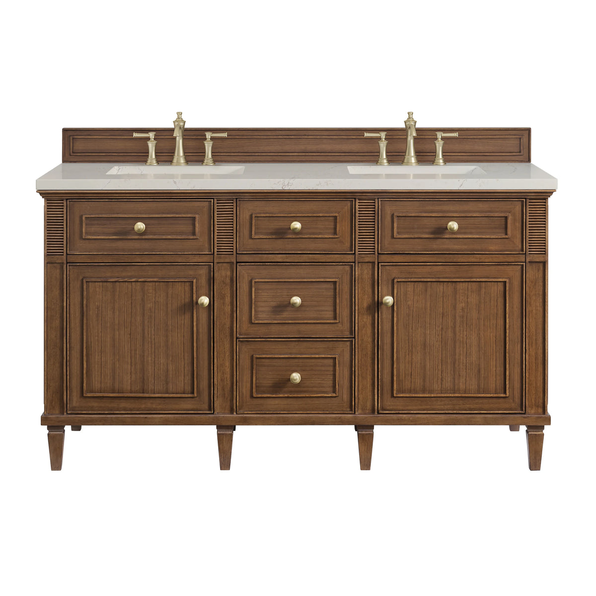 Lorelai 60" Double Vanity, Mid-Century Walnut, w/ 3 CM Siberian Silestone Top