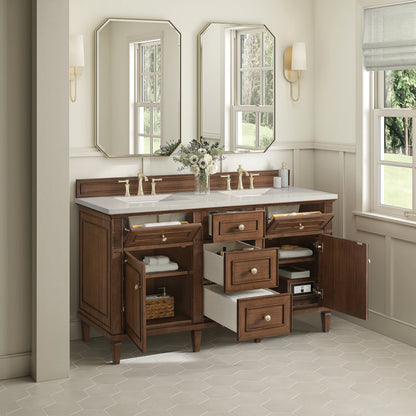 Lorelai 60" Double Vanity, Mid-Century Walnut, w/ 3 CM Siberian Silestone Top, view 5