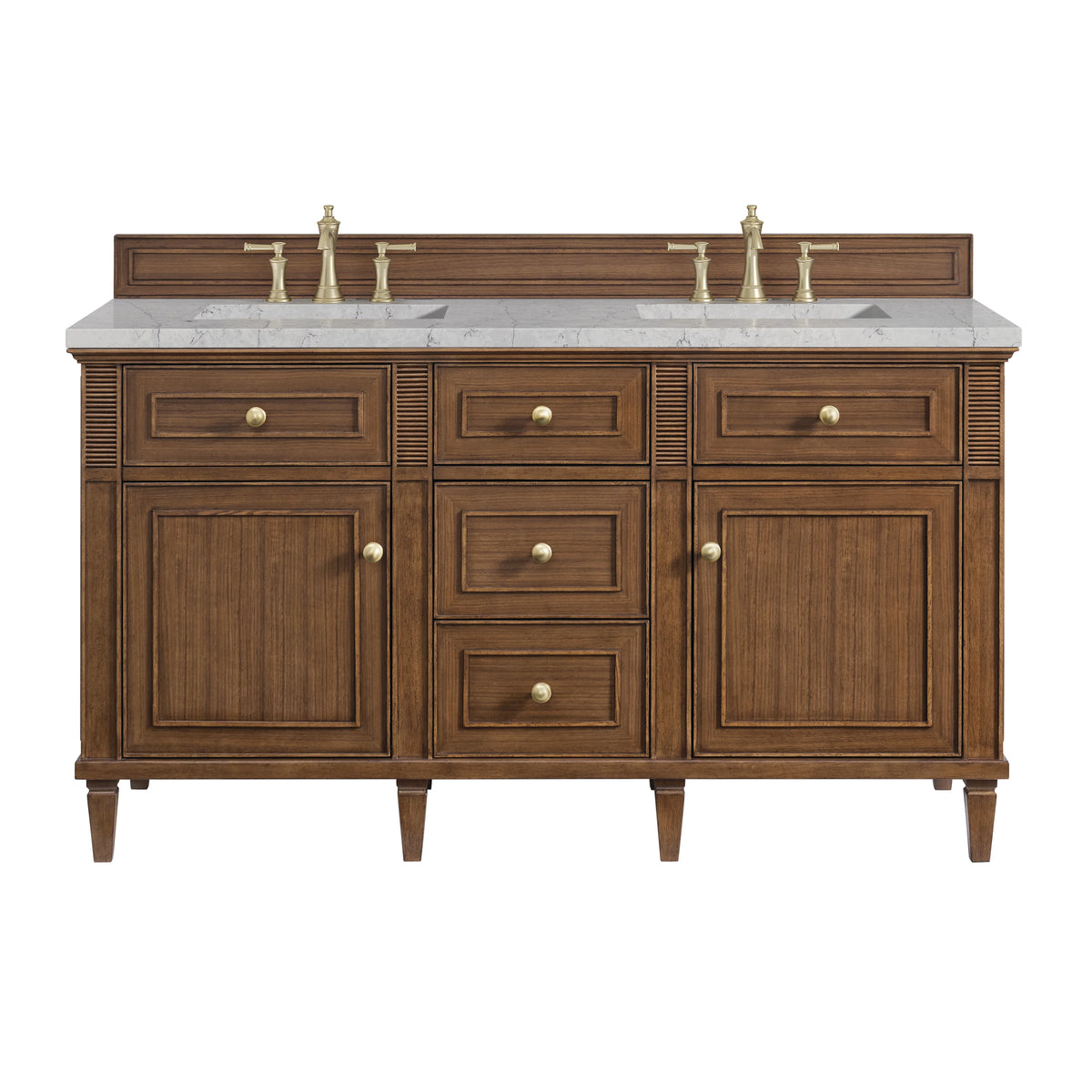 Lorelai 60" Double Vanity, Mid-Century Walnut w/ 3 CM Eternal Jasmine Pearl Silestone Top w/FreePower Wireless Charger