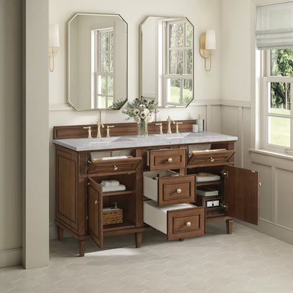 Lorelai 60" Double Vanity, Mid-Century Walnut w/ 3 CM Eternal Jasmine Pearl Silestone Top w/FreePower Wireless, view 8