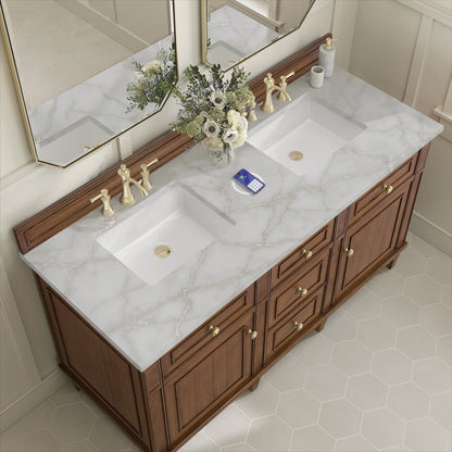 Lorelai 60" Double Vanity, Mid-Century Walnut w/ 3 CM Victorian Silver Silestone Top w/FreePower Wireless Char, view 10