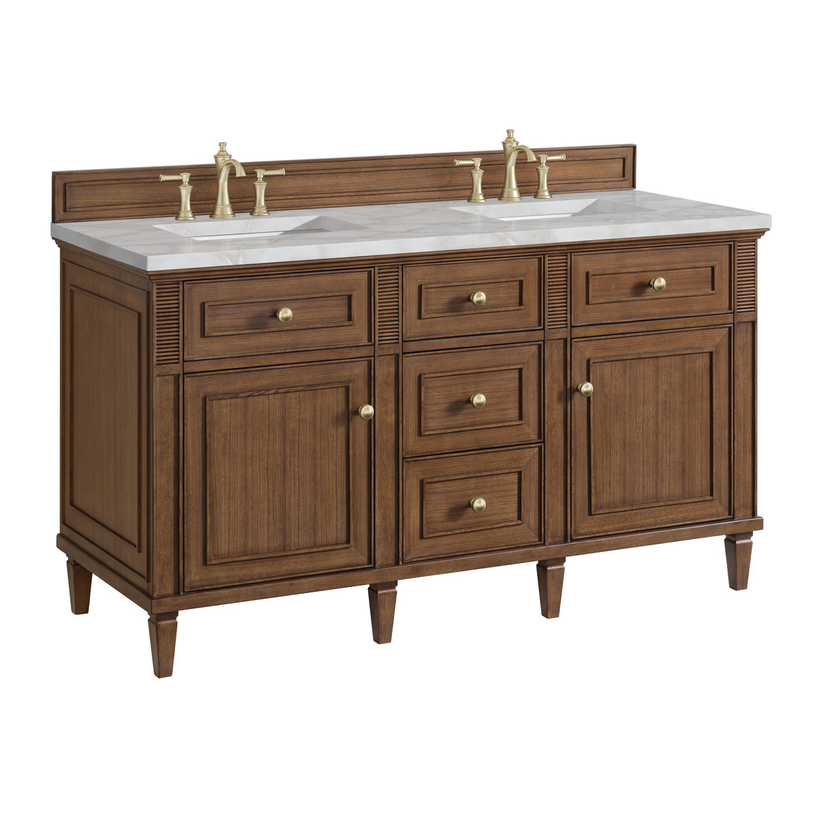 Lorelai 60" Double Vanity, Mid-Century Walnut w/ 3 CM Victorian Silver Silestone Top w/FreePower Wireless Char, view 13
