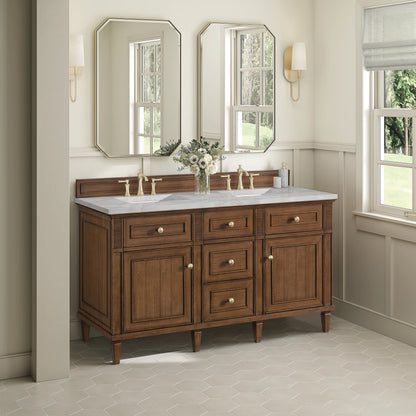 Lorelai 60" Double Vanity, Mid-Century Walnut w/ 3 CM Victorian Silver Silestone Top w/FreePower Wireless Charg, view 7