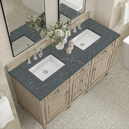 Lorelai 60" Double Vanity, Whitewashed Oak w/ 3 CM Parisien Bleu Silestone Top, view 7