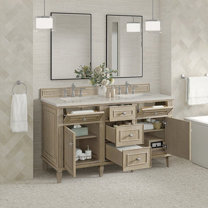 Lorelai 60" Double Vanity, Whitewashed Oak, w/ 3 CM Siberian Silestone Top, view 5