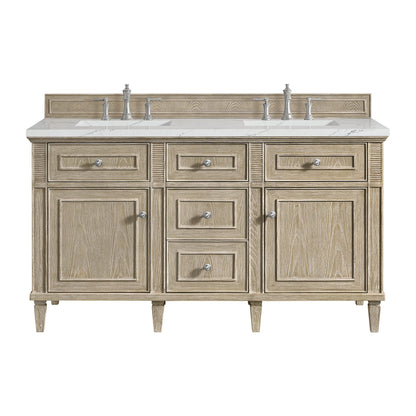 Lorelai 60" Double Vanity, Whitewashed Oak w/ 3 CM Ethereal Noctis Silestone Top w/FreePower Wireless Charger