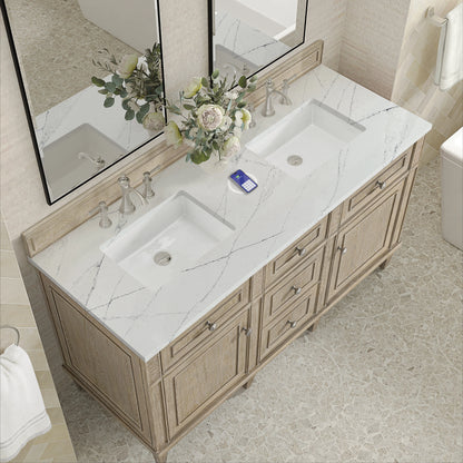 Lorelai 60" Double Vanity, Whitewashed Oak w/ 3 CM Ethereal Noctis Silestone Top w/FreePower Wireless Charger, view 10