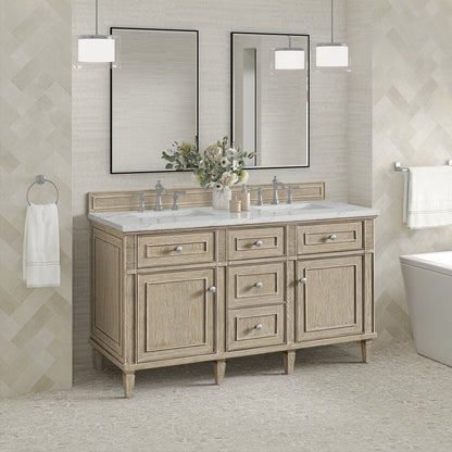 Lorelai 60" Double Vanity, Whitewashed Oak w/ 3 CM Ethereal Noctis Silestone Top w/FreePower Wireless Charger, view 7