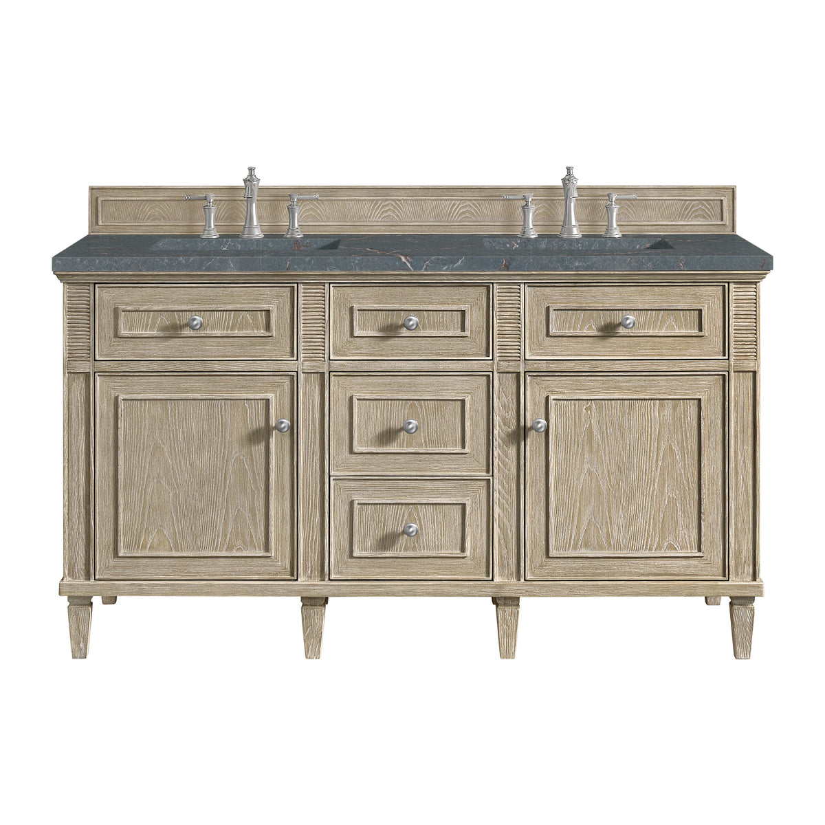 Lorelai 60" Double Vanity, Whitewashed Oak w/ 3 CM Parisien Bleu Silestone Top w/FreePower Wireless Charger