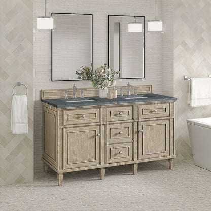 Lorelai 60" Double Vanity, Whitewashed Oak w/ 3 CM Parisien Bleu Silestone Top w/FreePower Wireless Charger, view 7