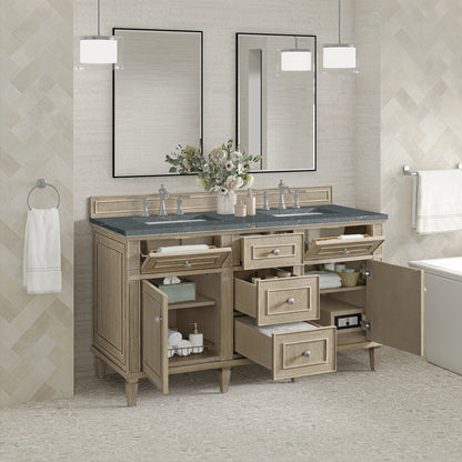 Lorelai 60" Double Vanity, Whitewashed Oak w/ 3 CM Parisien Bleu Silestone Top w/FreePower Wireless Charger, view 8