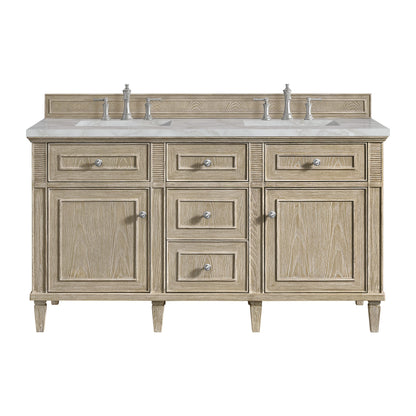 Lorelai 60" Double Vanity, Whitewashed Oak w/ 3 CM Victorian Silver Silestone Top w/FreePower Wireless Charger