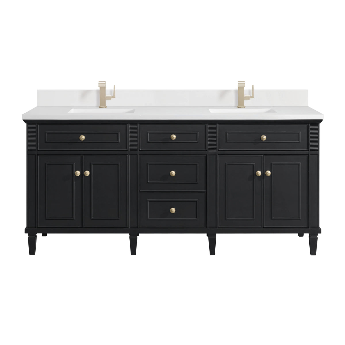Lorelai 72" Double Vanity, Black Onyx w/ Single Hole 3 CM White Zeus Silestone Top & Backsplash