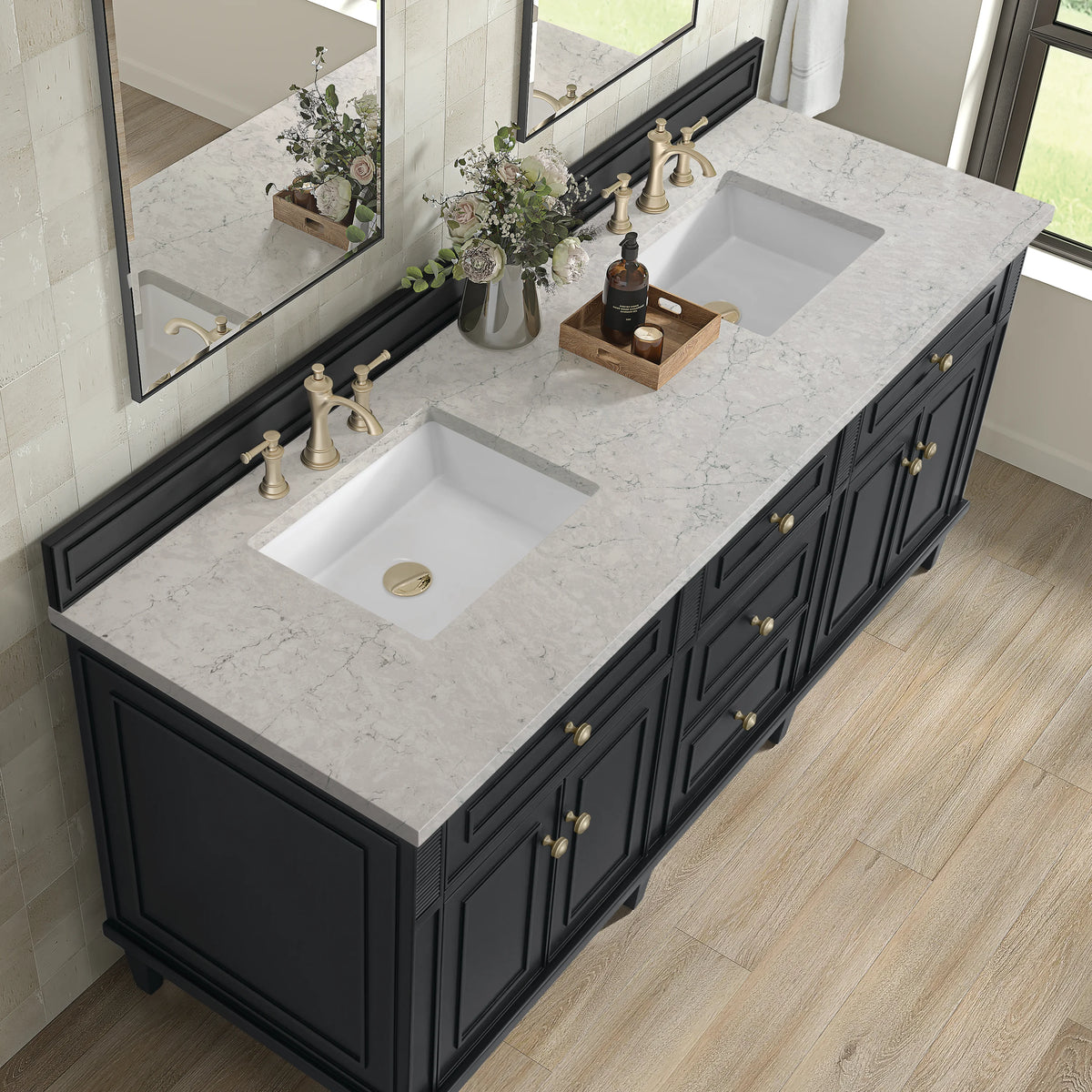 Lorelai 72" Double Vanity, Black Onyx w/ 3 CM Eternal Jasmine Pearl Silestone Top, view 7