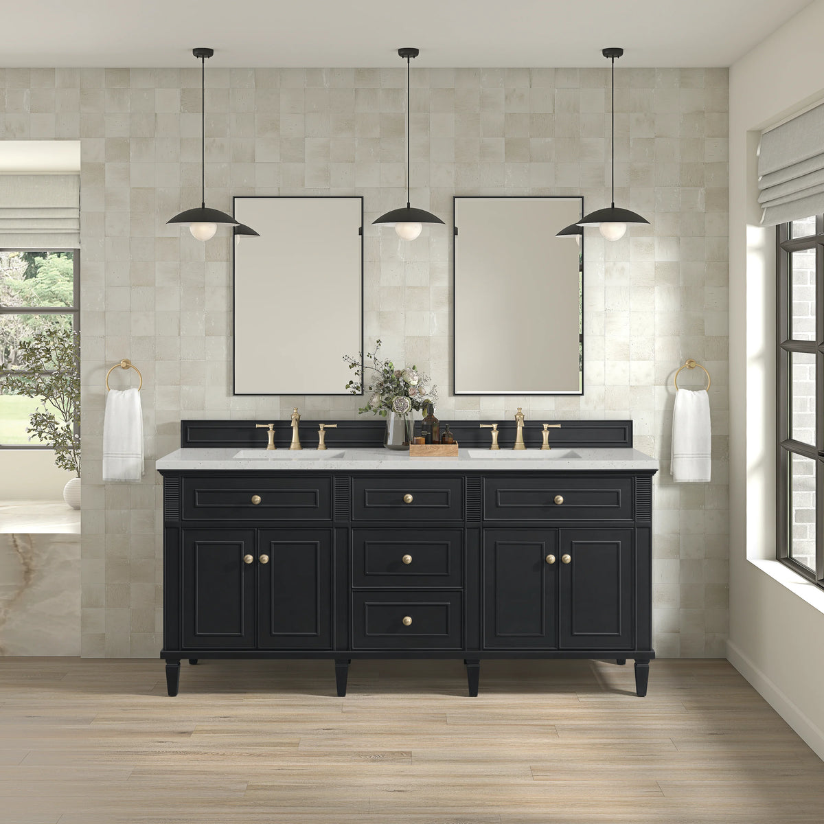 Lorelai 72" Double Vanity, Black Onyx w/ 3 CM Lime Delight Silestone Top, view 3