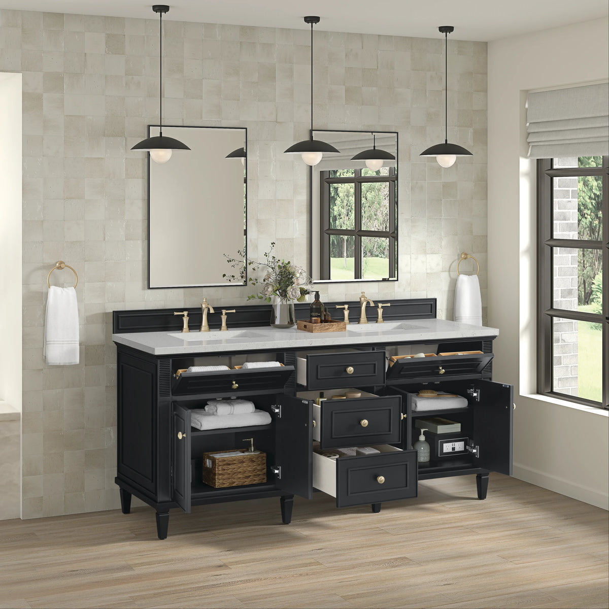 Lorelai 72" Double Vanity, Black Onyx w/ 3 CM Lime Delight Silestone Top, view 5