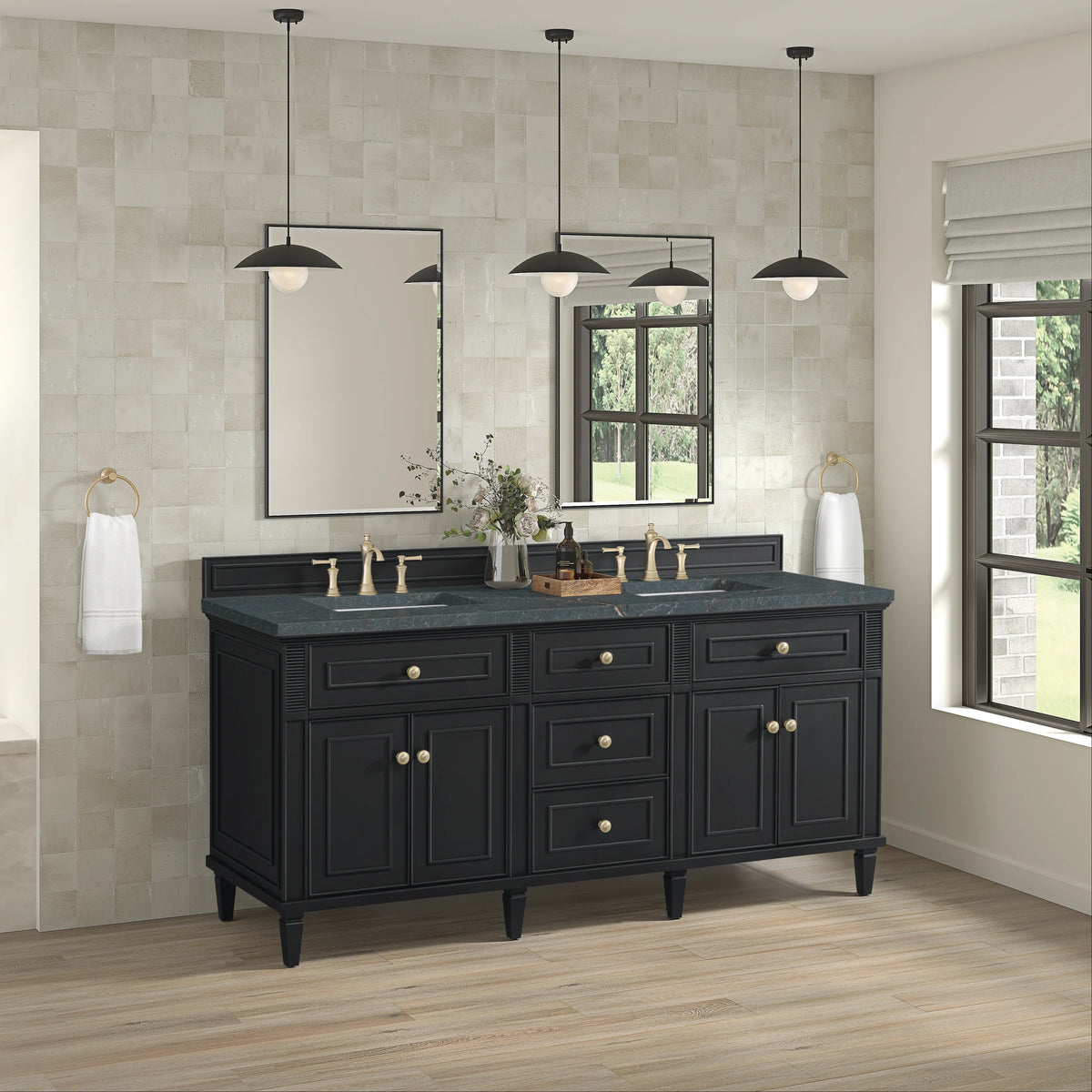 Lorelai 72" Double Vanity, Black Onyx w/ 3 CM Parisien Bleu Silestone Top, view 4