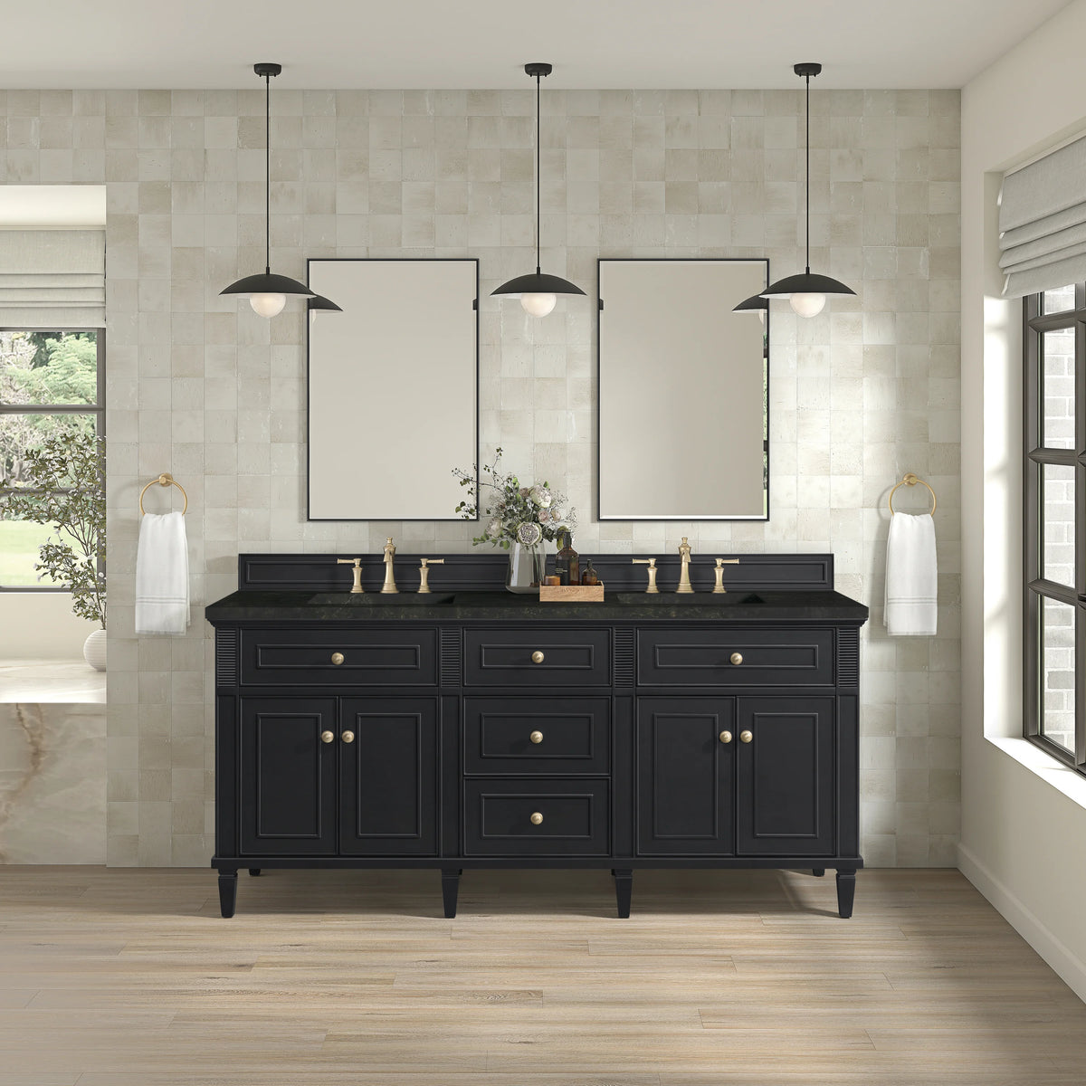 Lorelai 72" Double Vanity, Black Onyx, w/ 3 CM Phantome Eclos Top, view 3