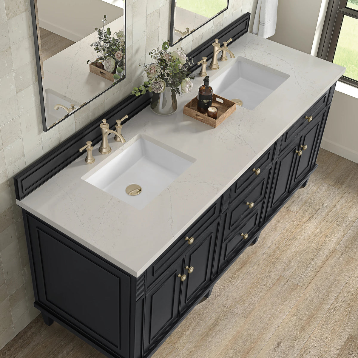 Lorelai 72" Double Vanity, Black Onyx, w/ 3 CM Siberian Silestone Top, view 7