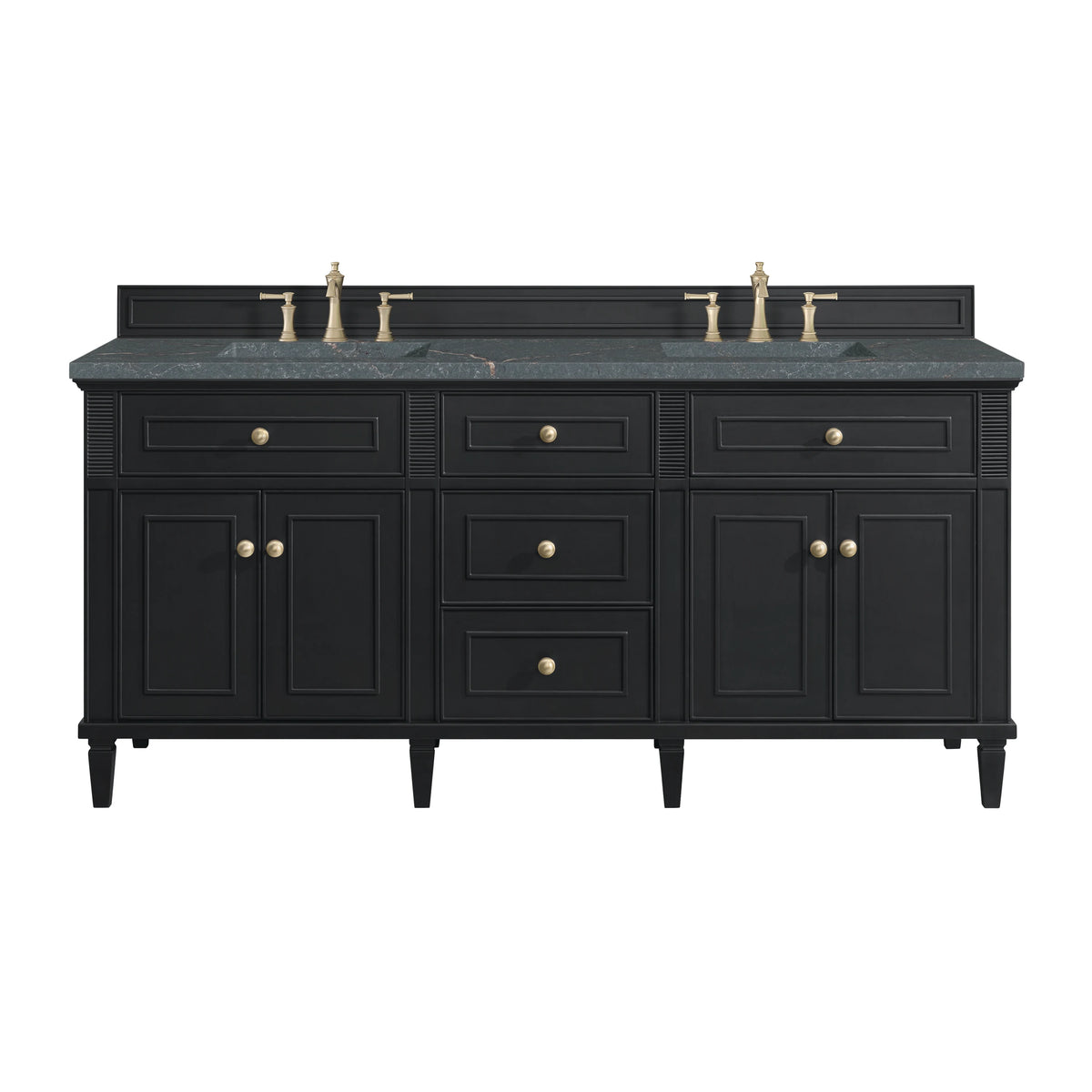 Lorelai 72" Double Vanity, Black Onyx w/ 3 CM Parisien Bleu Silestone Top w/FreePower Wireless Charger