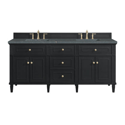 Lorelai 72" Double Vanity, Black Onyx w/ 3 CM Parisien Bleu Silestone Top w/FreePower Wireless Charger