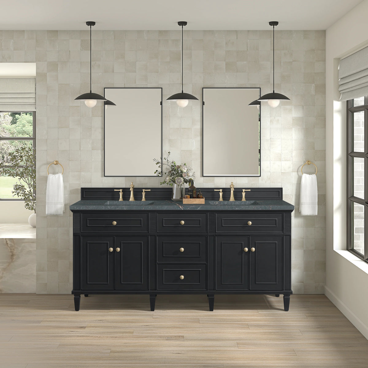 Lorelai 72" Double Vanity, Black Onyx w/ 3 CM Parisien Bleu Silestone Top w/FreePower Wireless Charger, view 6