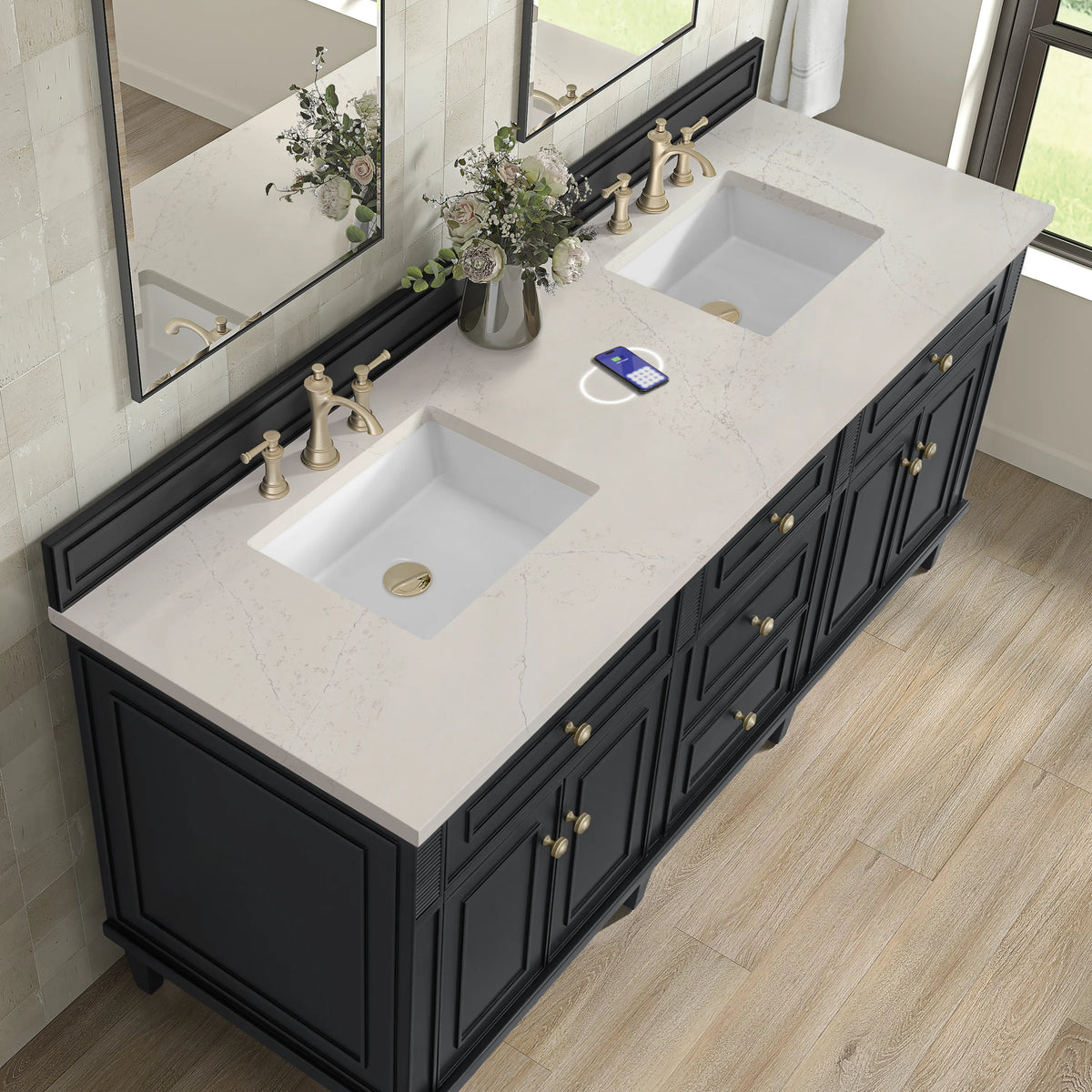 Lorelai 72" Double Vanity, Black Onyx, w/ 3 CM Siberian Silestone Top w/FreePower Wireless Charger, view 9