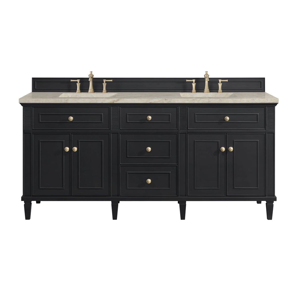 Lorelai 72" Double Vanity, Black Onyx, w/ 3 CM Tajnar Eclos Top w/FreePower Wireless Charger