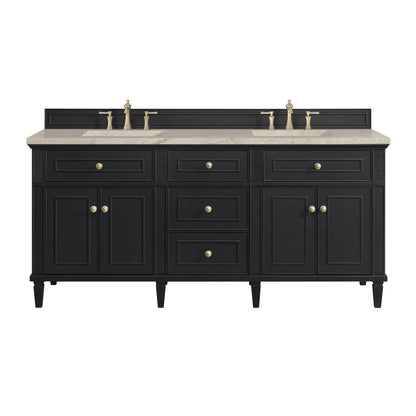 Lorelai 72" Double Vanity, Black Onyx, w/ 3 CM Tajnar Eclos Top w/FreePower Wireless Charger