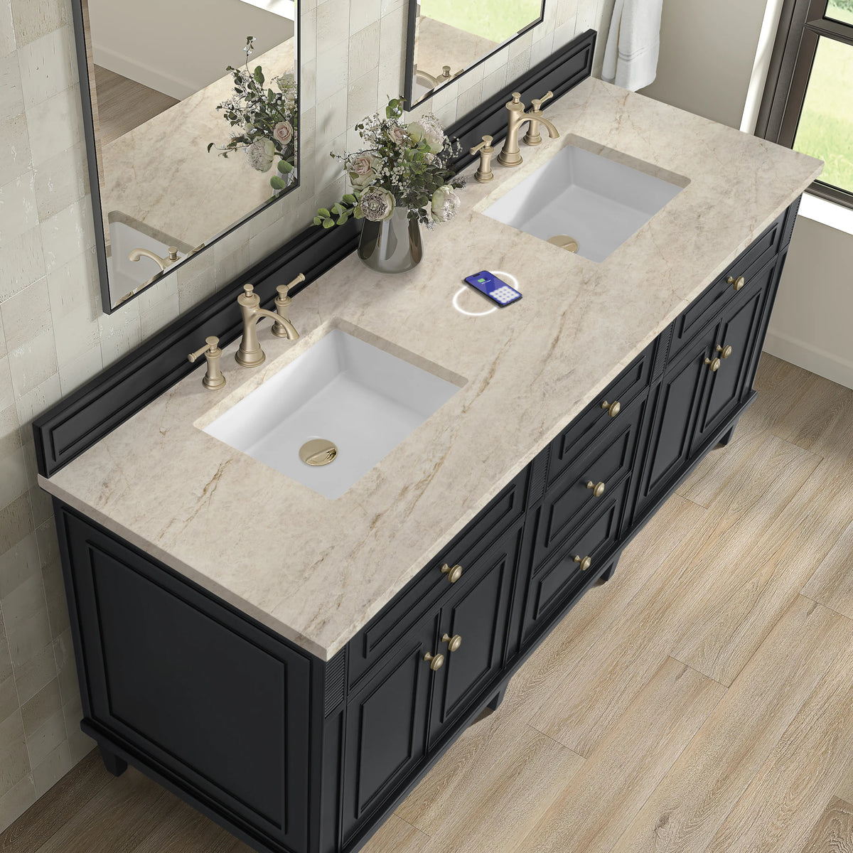 Lorelai 72" Double Vanity, Black Onyx, w/ 3 CM Tajnar Eclos Top w/FreePower Wireless Charger, view 9