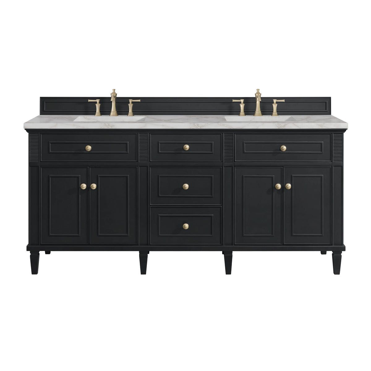 Lorelai 72" Double Vanity, Black Onyx w/ 3 CM Victorian Silver Silestone Top w/FreePower Wireless Charger