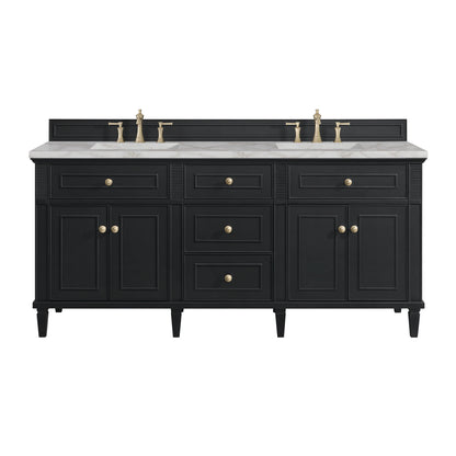 Lorelai 72" Double Vanity, Black Onyx w/ 3 CM Victorian Silver Silestone Top w/FreePower Wireless Charger