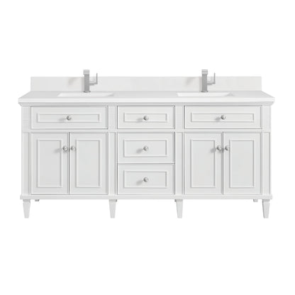 Lorelai 72" Double Vanity, Bright White w/ Single Hole 3 CM White Zeus Silestone Top & Backsplash