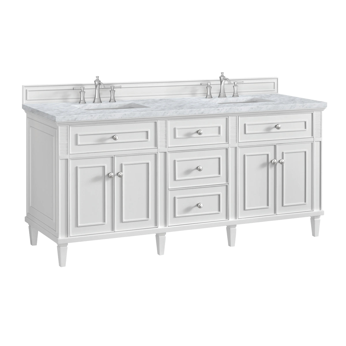 Lorelai 72" Double Vanity, Bright White w/ 3 CM Carrara White Marble Top, view 10