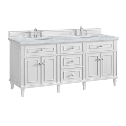 Lorelai 72" Double Vanity, Bright White w/ 3 CM Carrara White Marble Top, view 10