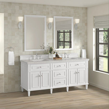 Lorelai 72" Double Vanity, Bright White w/ 3 CM Eternal Jasmine Pearl Silestone Top, view 4
