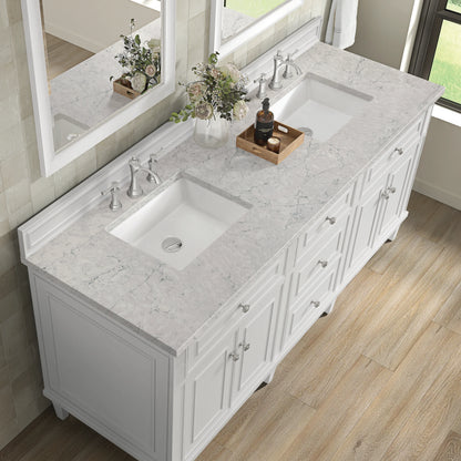 Lorelai 72" Double Vanity, Bright White w/ 3 CM Eternal Jasmine Pearl Silestone Top, view 7