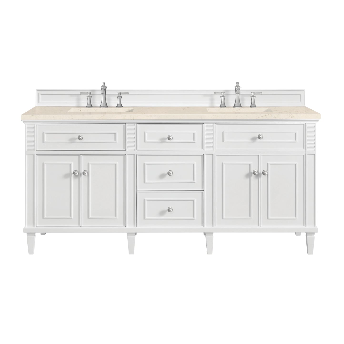 Renovate for Less Atlanta Lorelai 72" Double Vanity, Bright White w/ 3 CM Eternal Marfil Silestone Top
