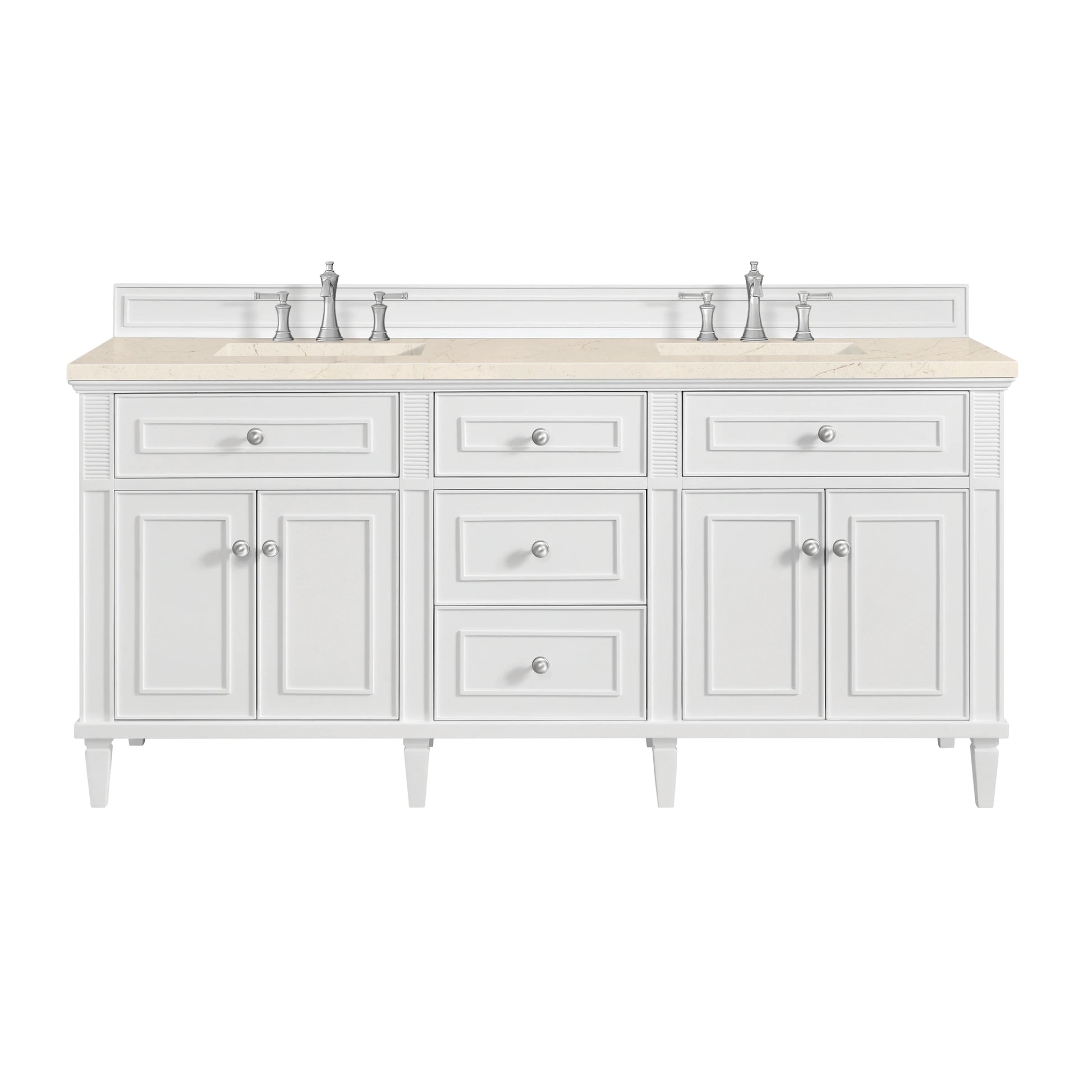 Renovate for Less Atlanta Lorelai 72" Double Vanity, Bright White w/ 3 CM Eternal Marfil Silestone Top