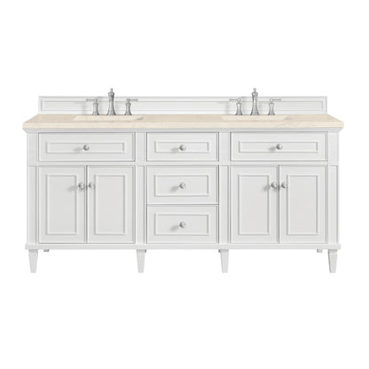 Renovate for Less Atlanta Lorelai 72" Double Vanity, Bright White w/ 3 CM Eternal Marfil Silestone Top