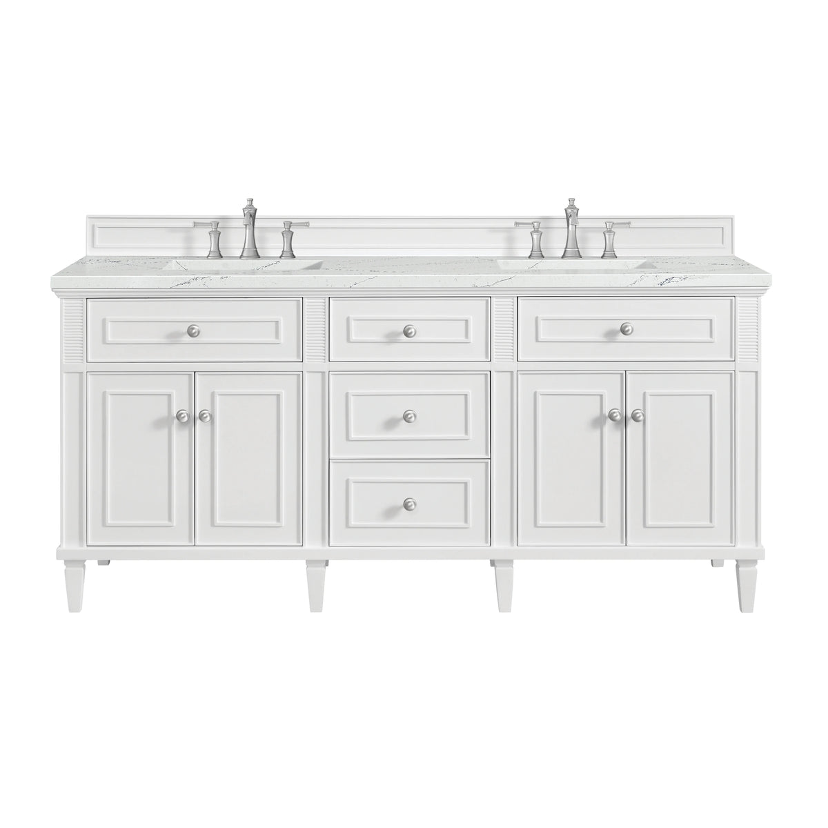 Lorelai 72" Double Vanity, Bright White w/ 3 CM Ethereal Noctis Silestone Top