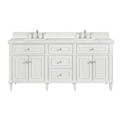 Lorelai 72" Double Vanity, Bright White w/ 3 CM Ethereal Noctis Silestone Top