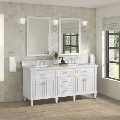 Lorelai 72" Double Vanity, Bright White w/ 3 CM Ethereal Noctis Silestone Top, view 4